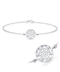 Gorgeous Floral Carving with CZ Silver Bracelet BRS-618